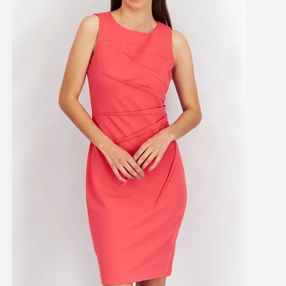 Calvin Klein Starburst Sleeveless Sheath Womens Dress 2 Coral - Picture 3 of 6